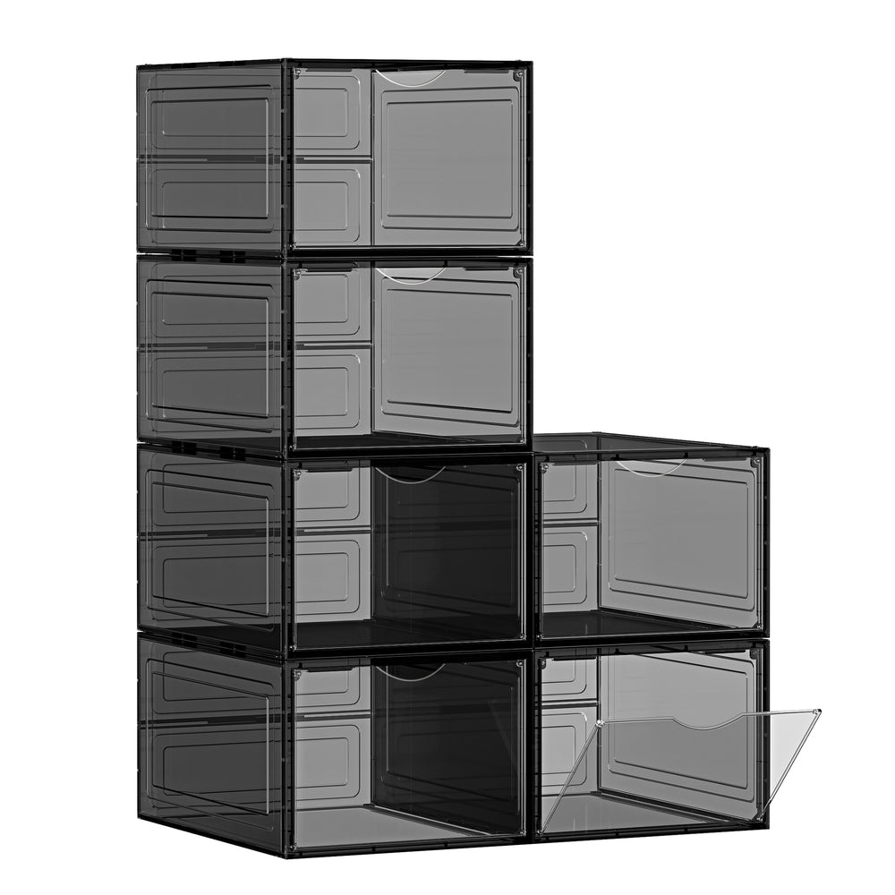 Clear Shoe Boxes - Fits Up to US Size 13 - Stackable - Set of 6