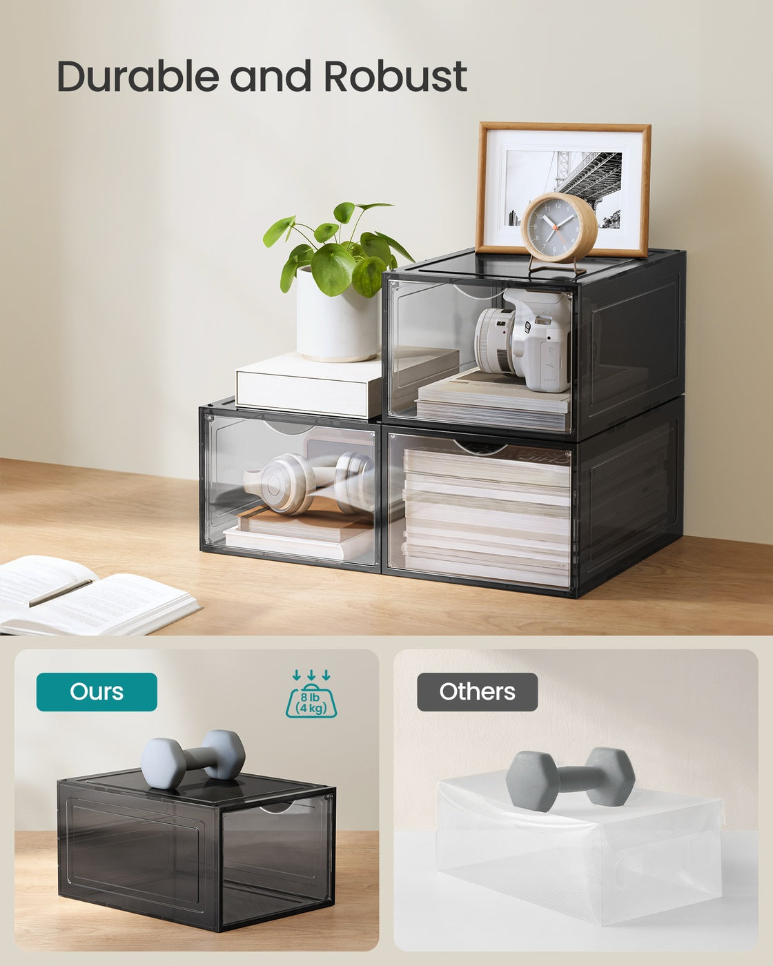 Clear Shoe Boxes - Fits Up to US Size 13 - Stackable - Set of 6