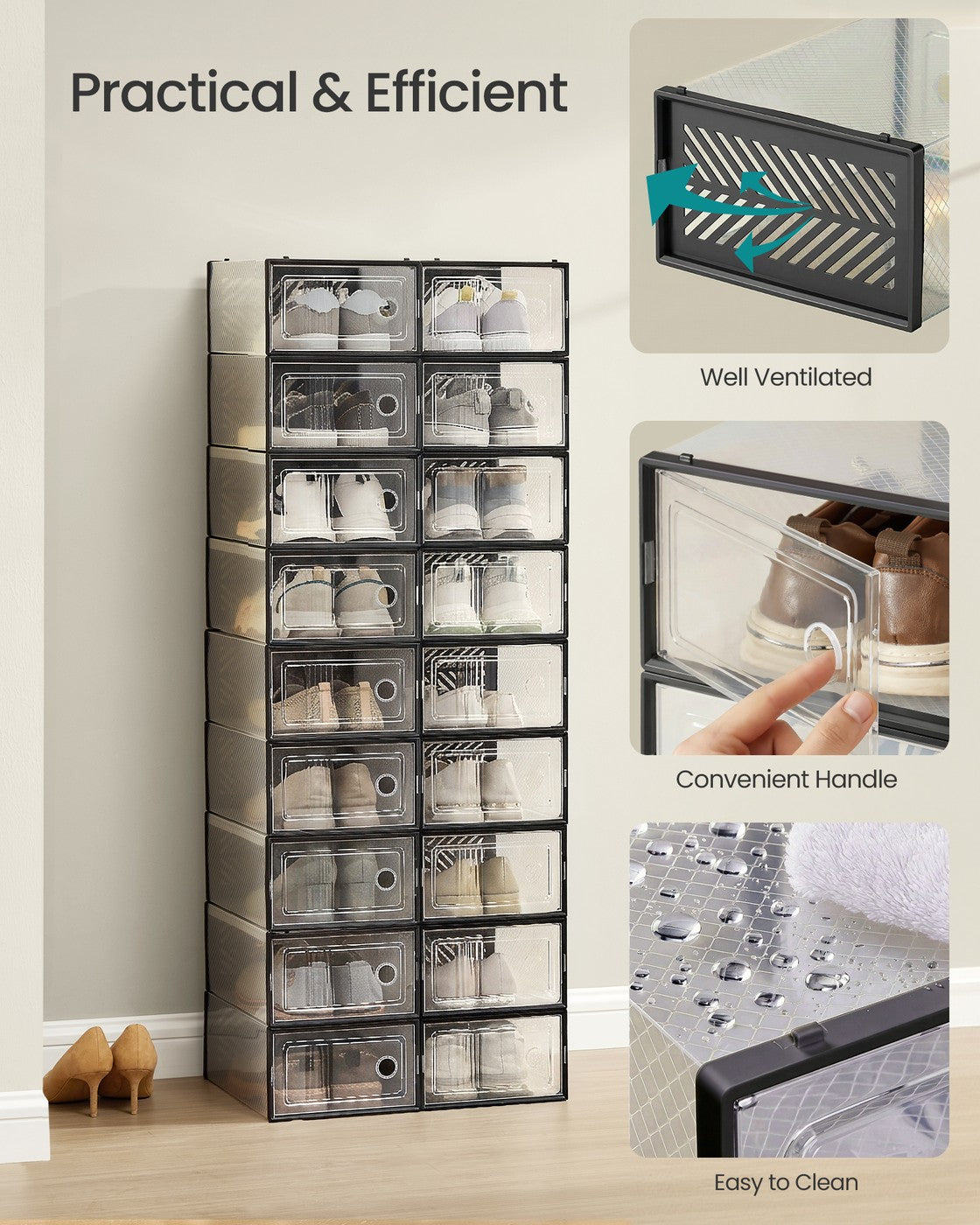 Stackable Foldable Shoe Storage Boxes for Everyday Footwear