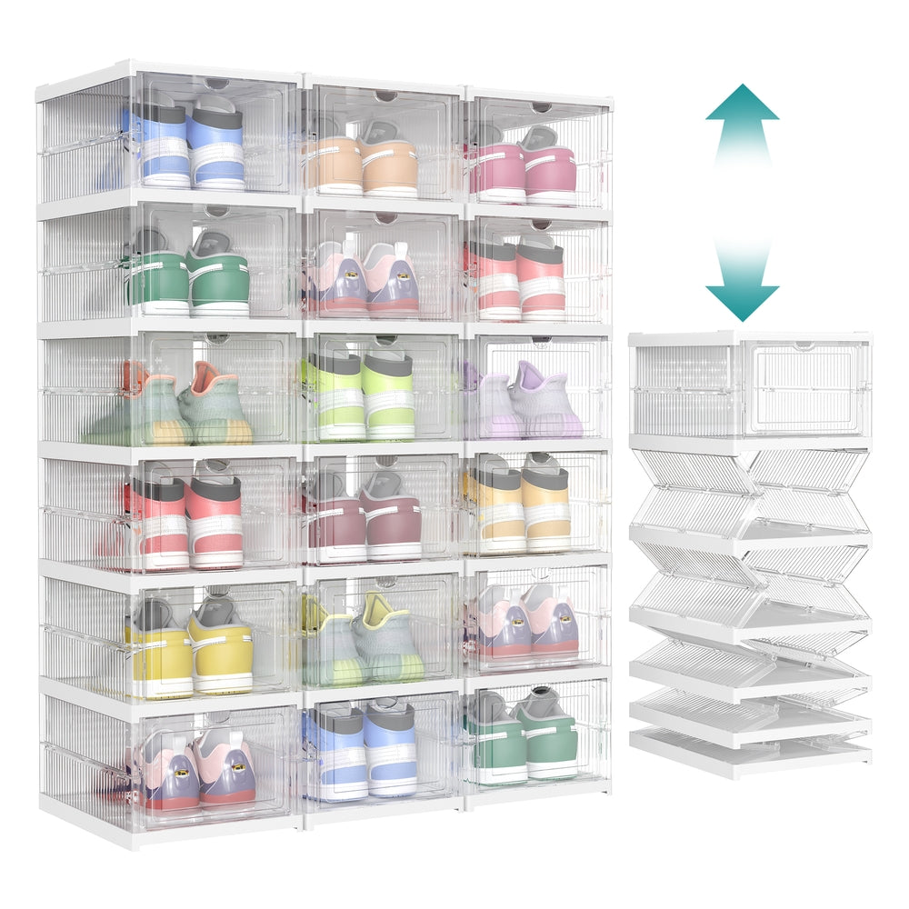 Pack of 12 Foldable Shoe Boxes - Fit Up to US Size 13 - White