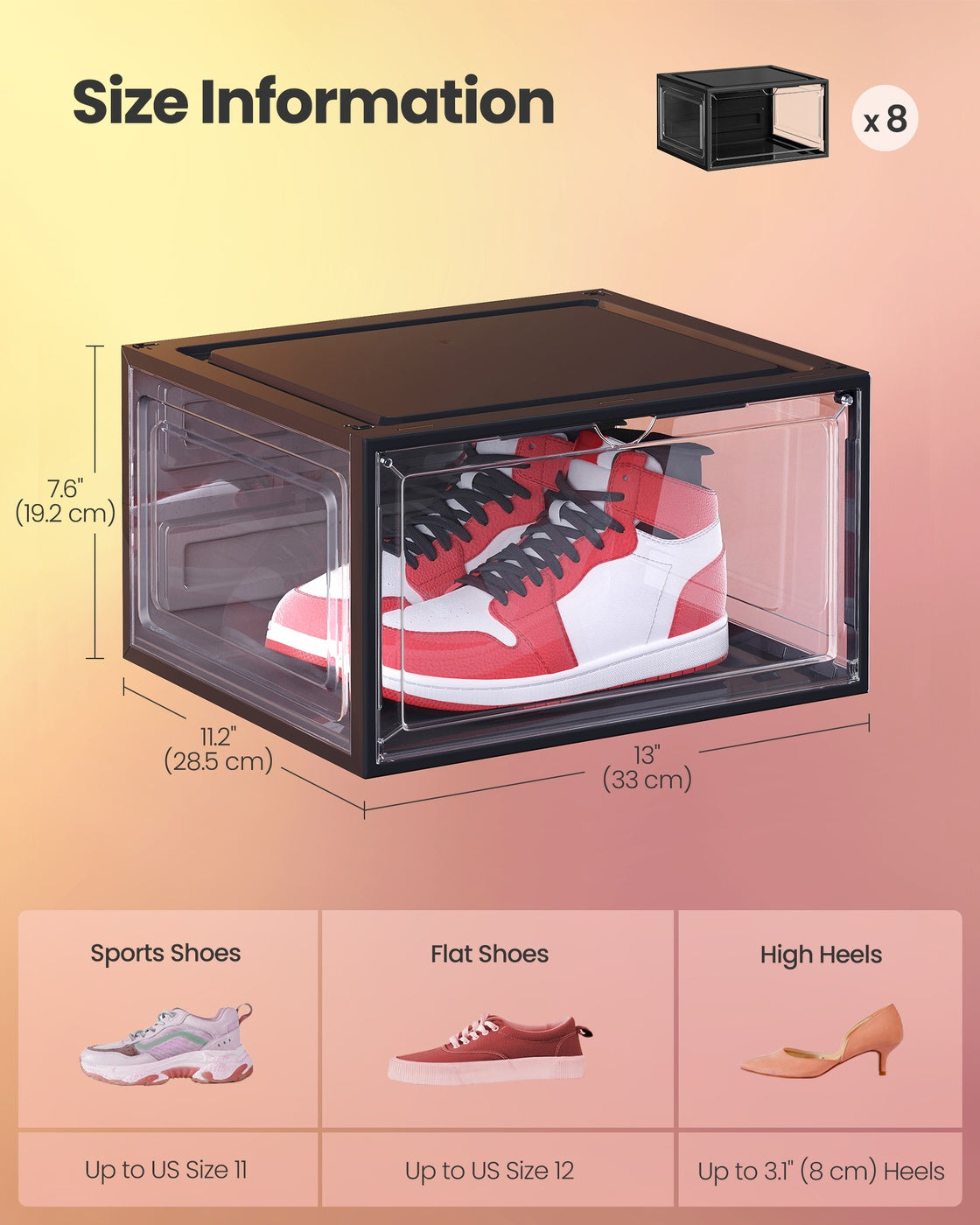 Shoe Boxes - Stackable - 13 x 11.2 x 7.6 inches - Set of 6