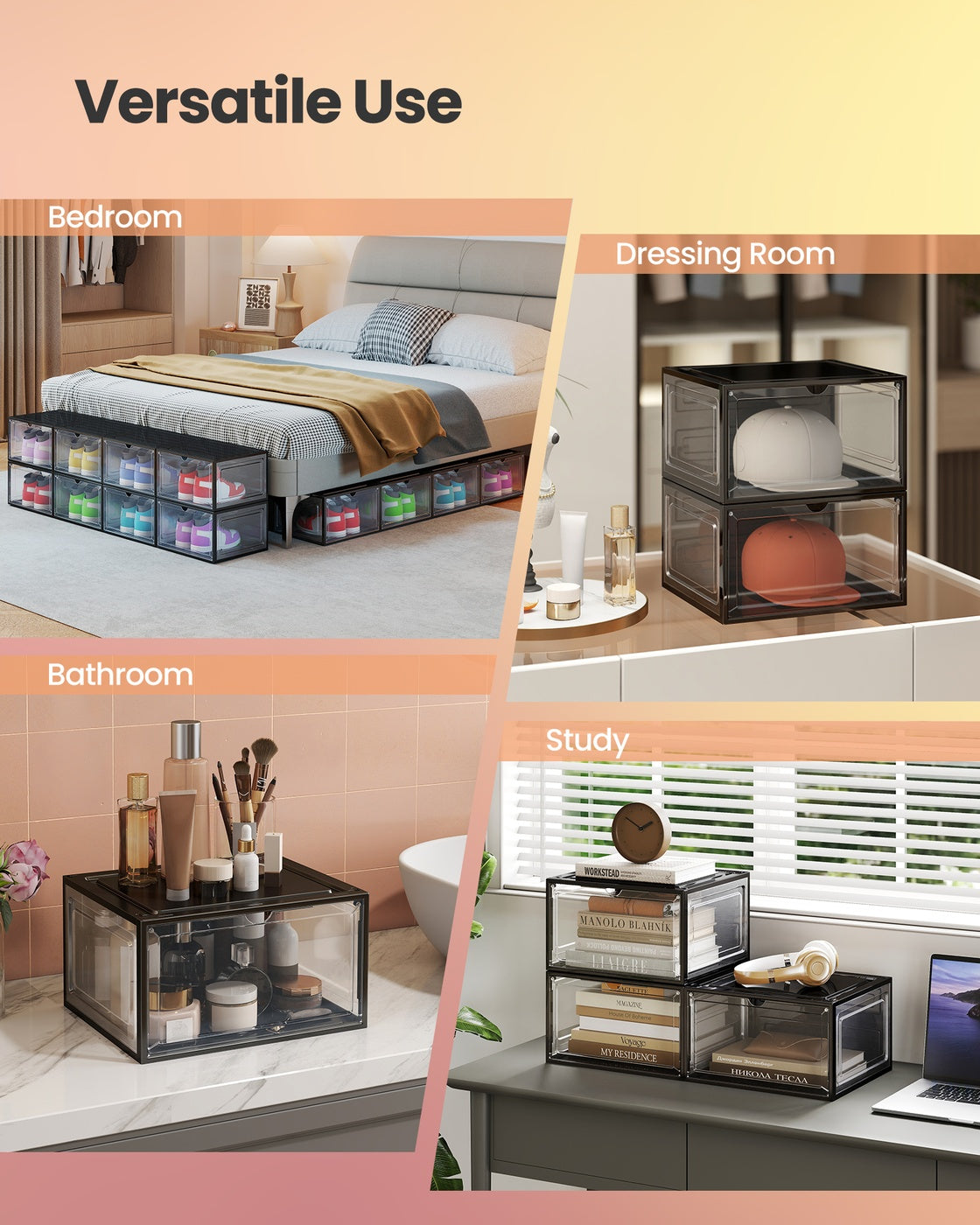 Shoe Boxes - Stackable - 13 x 11.2 x 7.6 inches - Set of 6