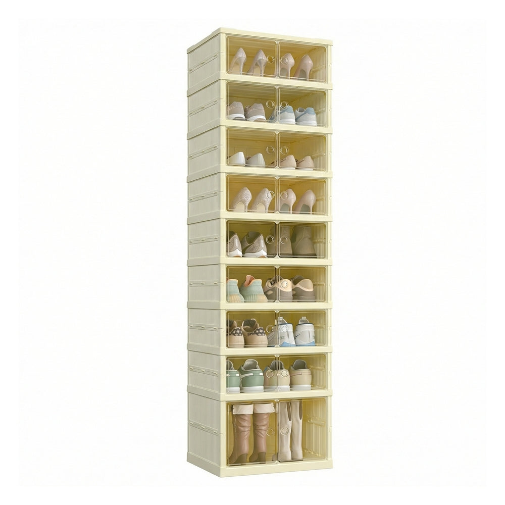 Foldble Shoe Storage Organizer for Closet - Stackable Sneaker Cabinet with Magnetic Door