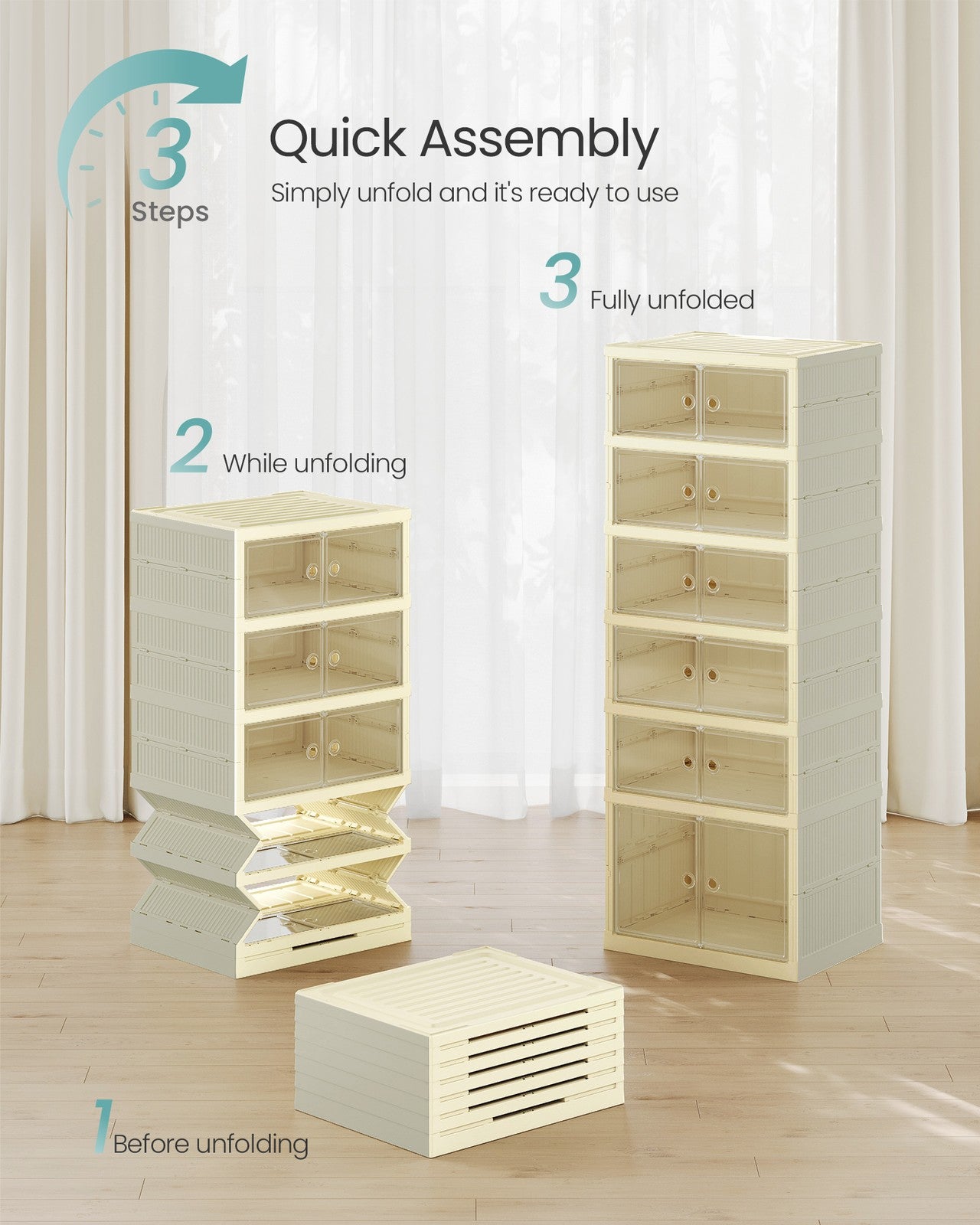 Foldble Shoe Storage Organizer for Closet - Stackable Sneaker Cabinet with Magnetic Door