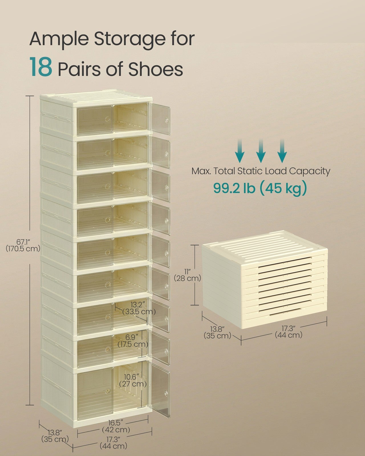 Foldble Shoe Storage Organizer for Closet - Stackable Sneaker Cabinet with Magnetic Door