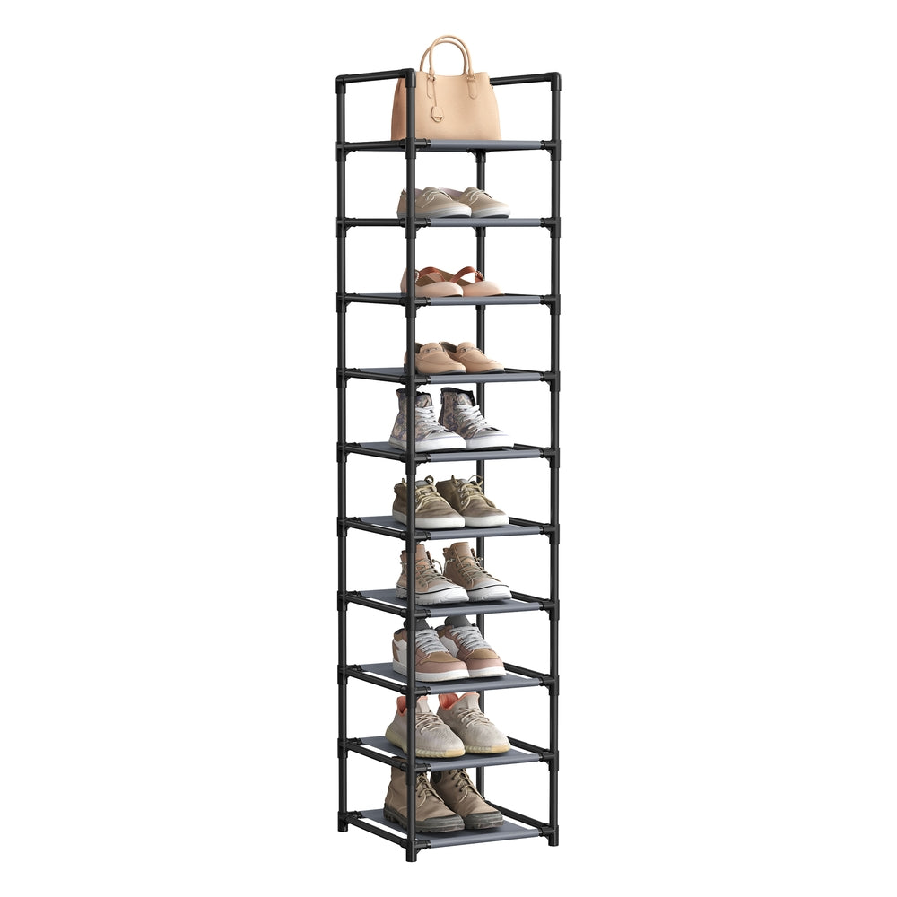 10-Tier Shoe Shelf with Metal Frame - Grey - 13"D x 13"W x 68.1"H
