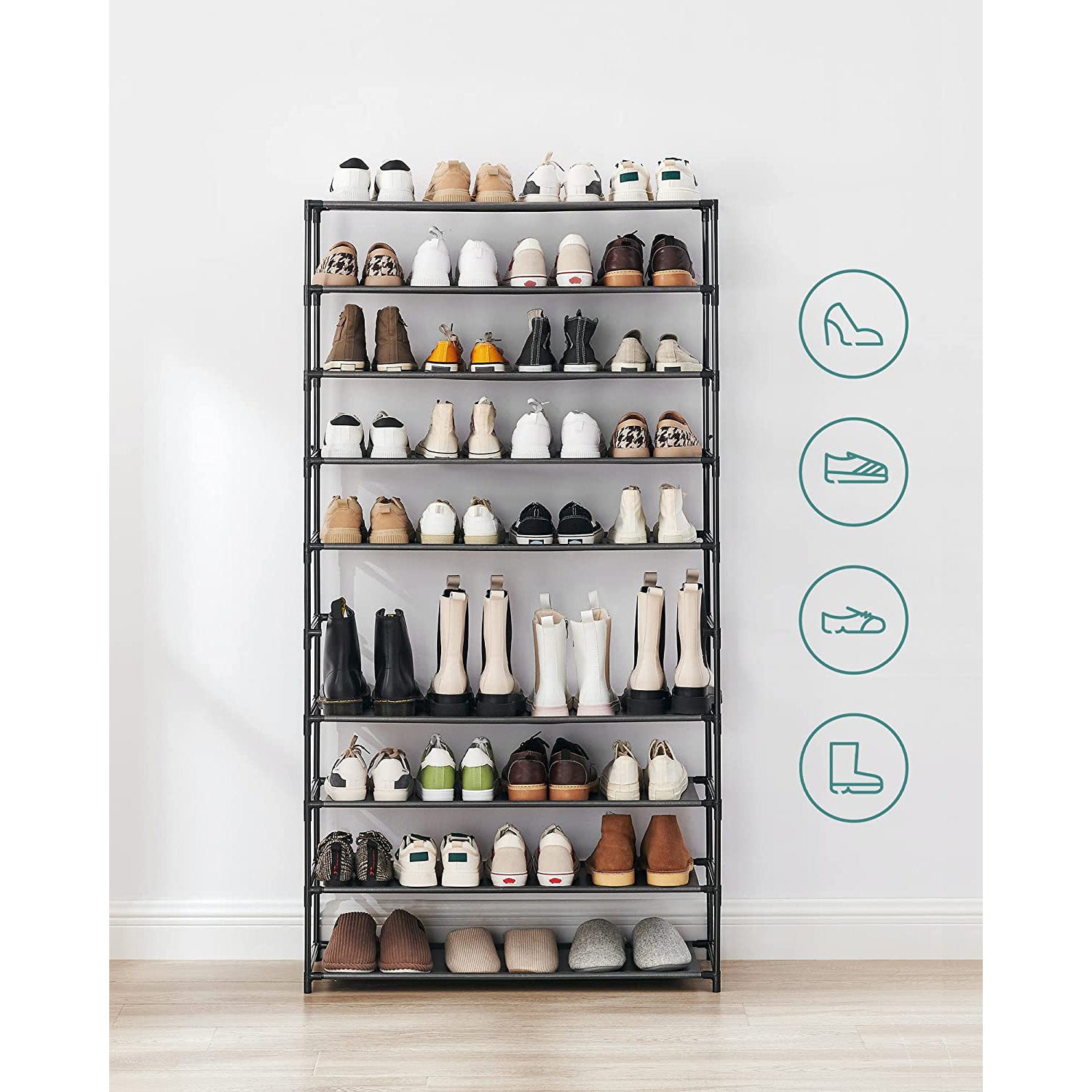 10-Tier Shoe Rack for Closet Holds Up to 40 Pairs Shoes and Boots