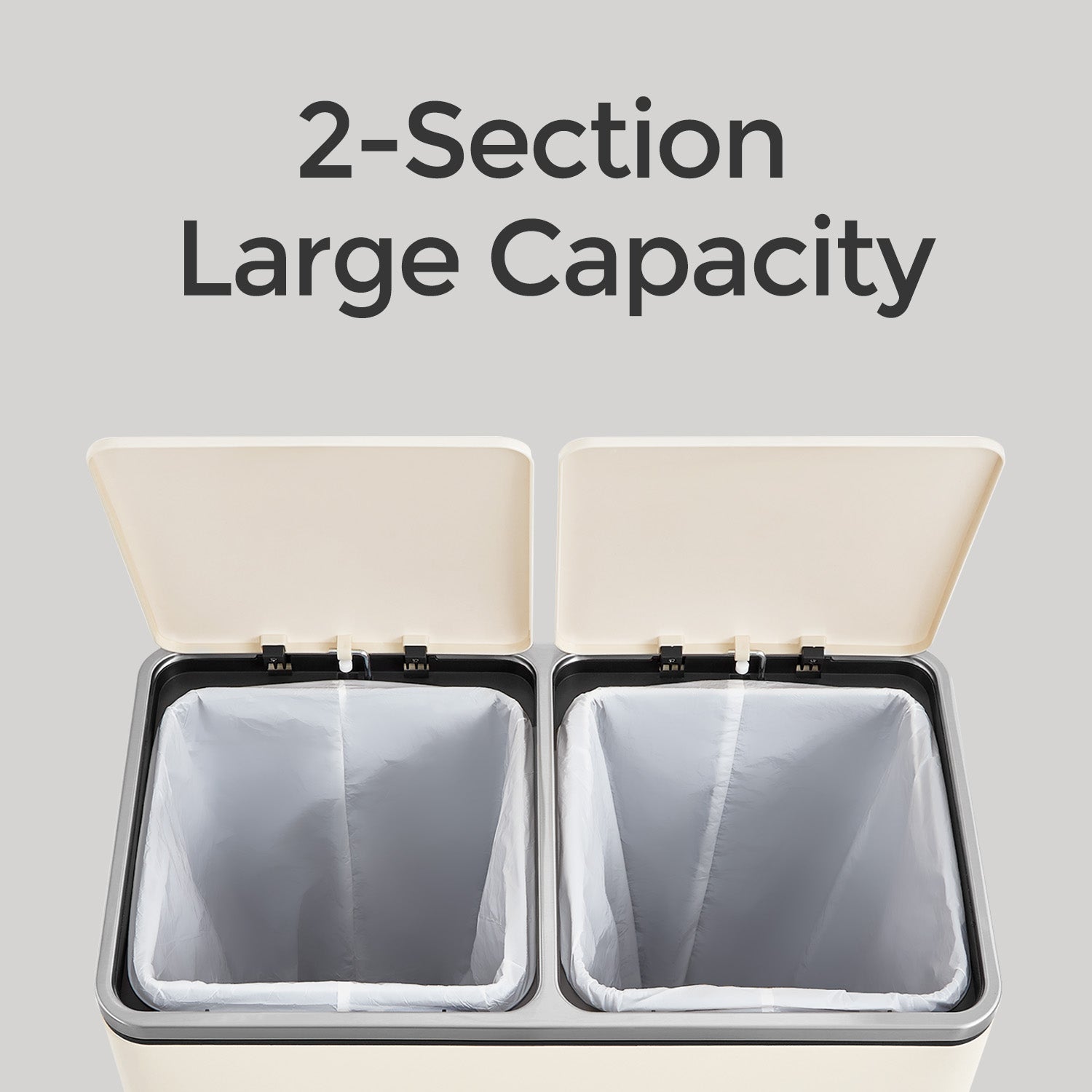 Dual Compartment Kitchen Trash Can with Airtight Hinged Lids - Silver