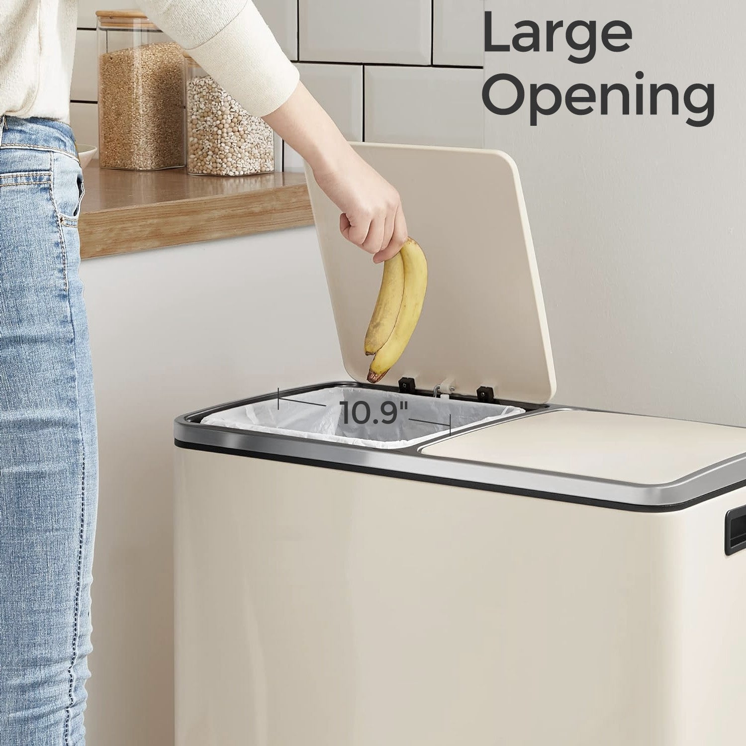 Dual Compartment Kitchen Trash Can with Airtight Hinged Lids - Silver