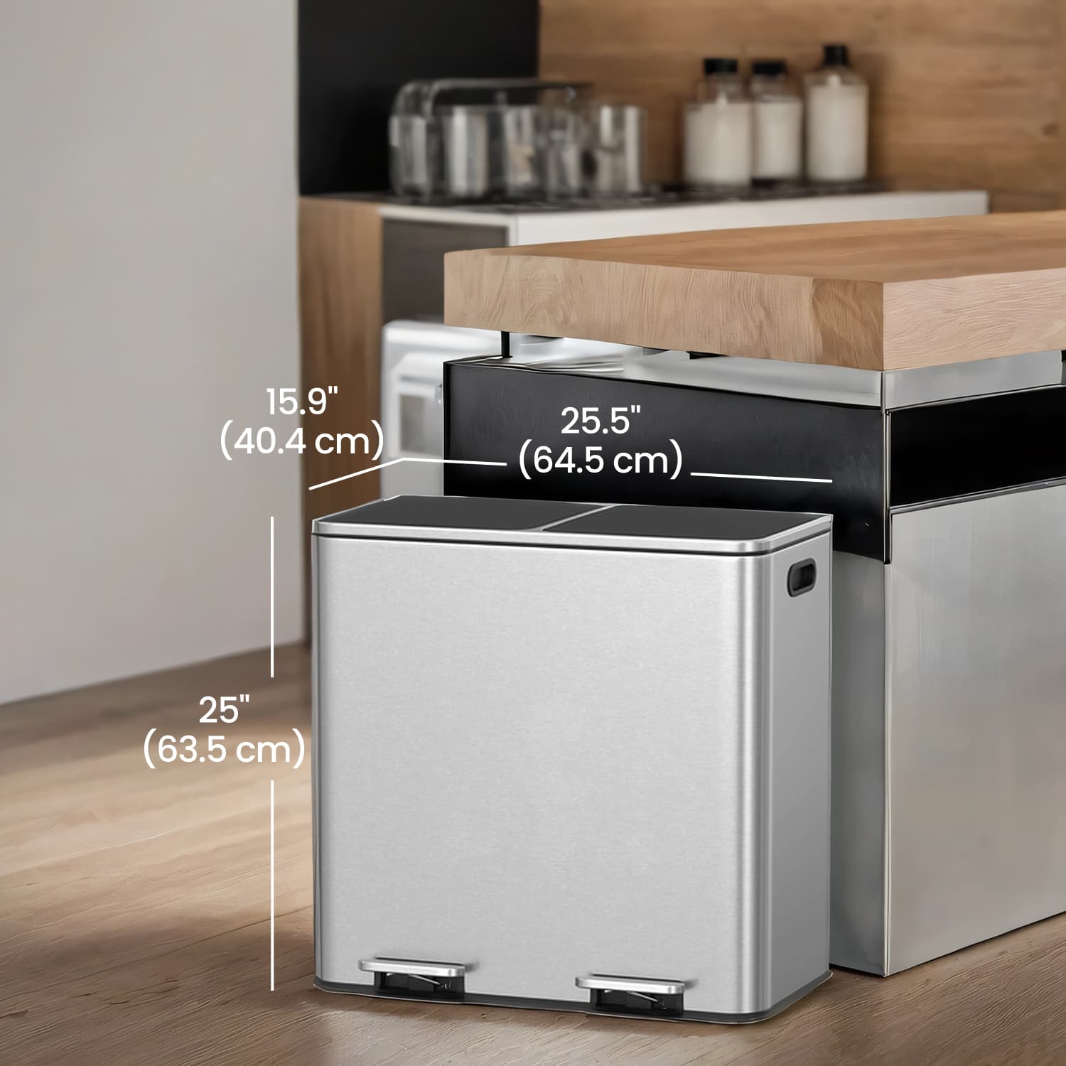 Dual Compartment Kitchen Trash Can with Airtight Lids