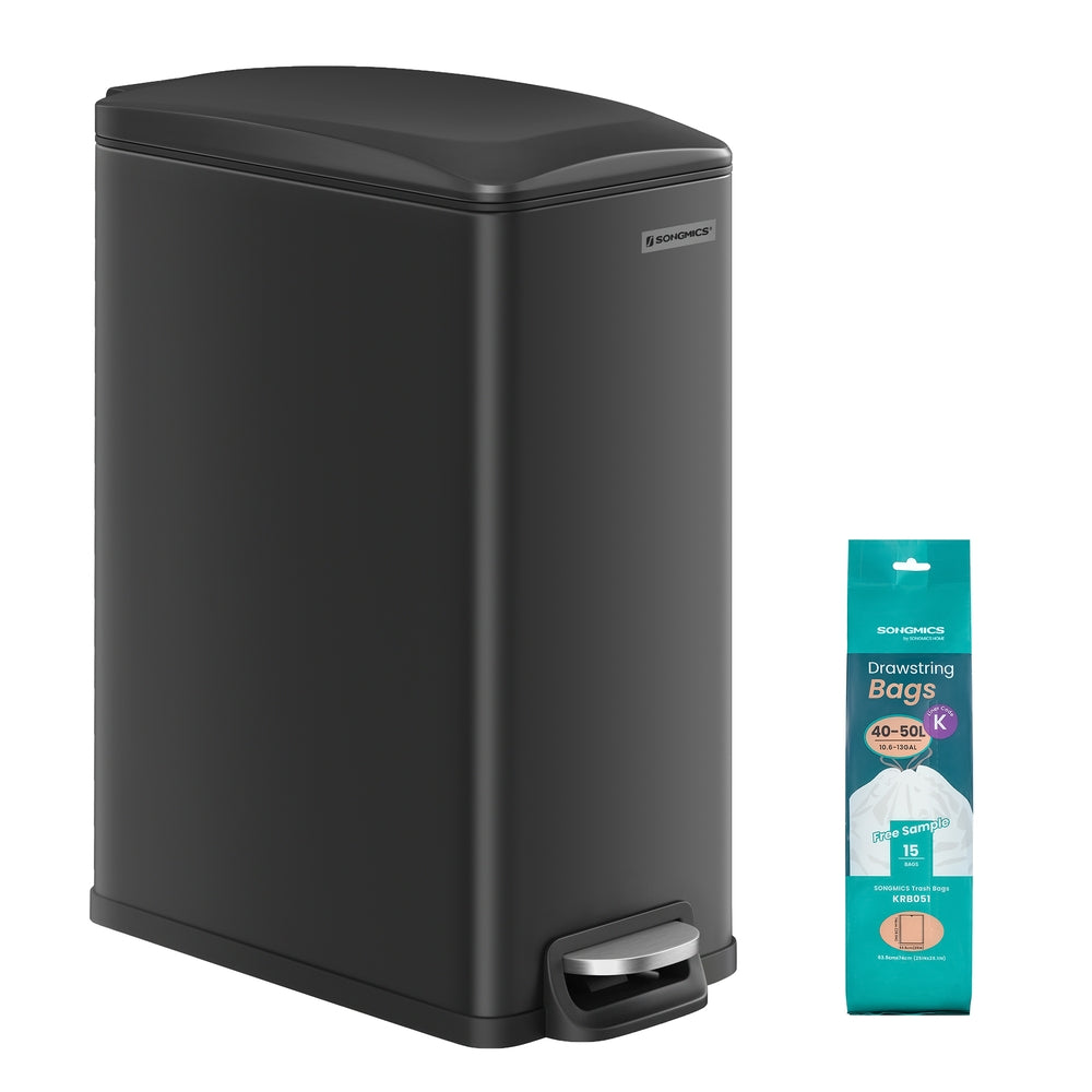 13-Gallon (50 L) Garbage Can for Narrow Spaces with Soft-Close Lid - Black