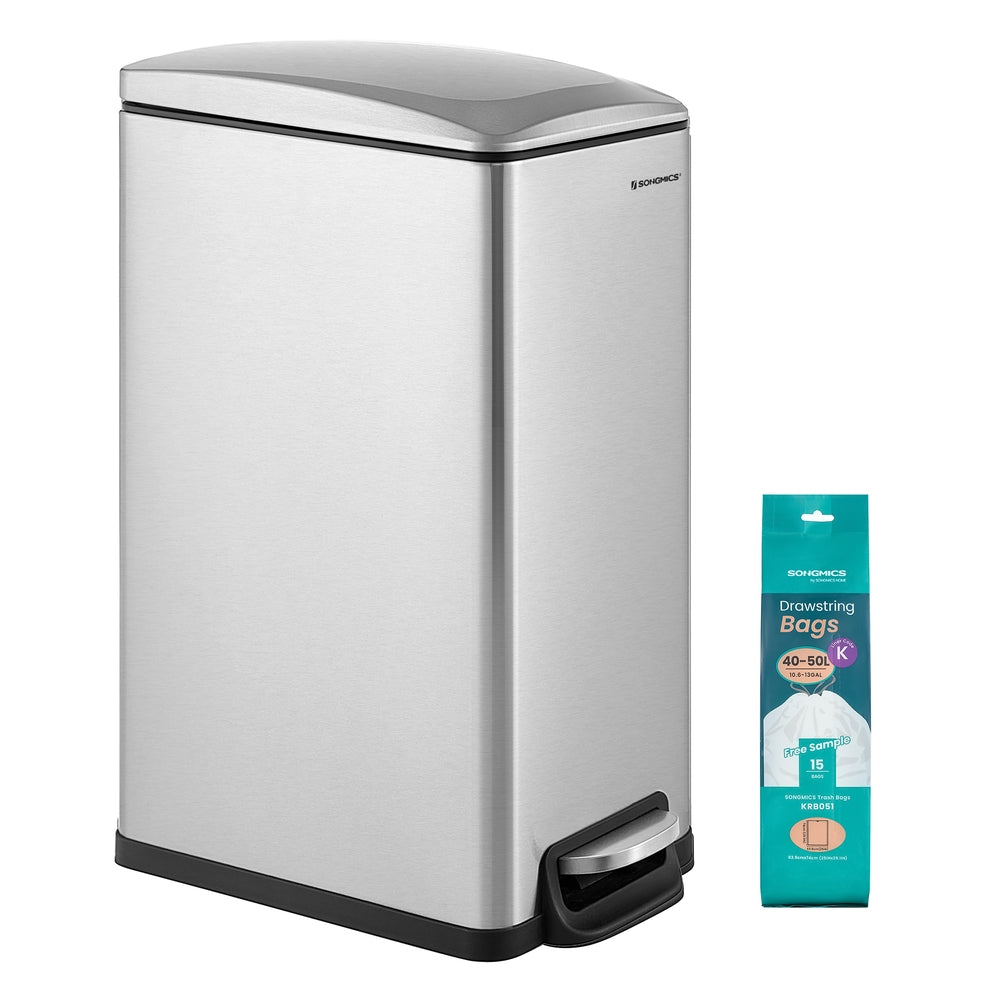 13-Gallon (50 L) Garbage Can for Narrow Spaces with Soft-Close Lid - Silver