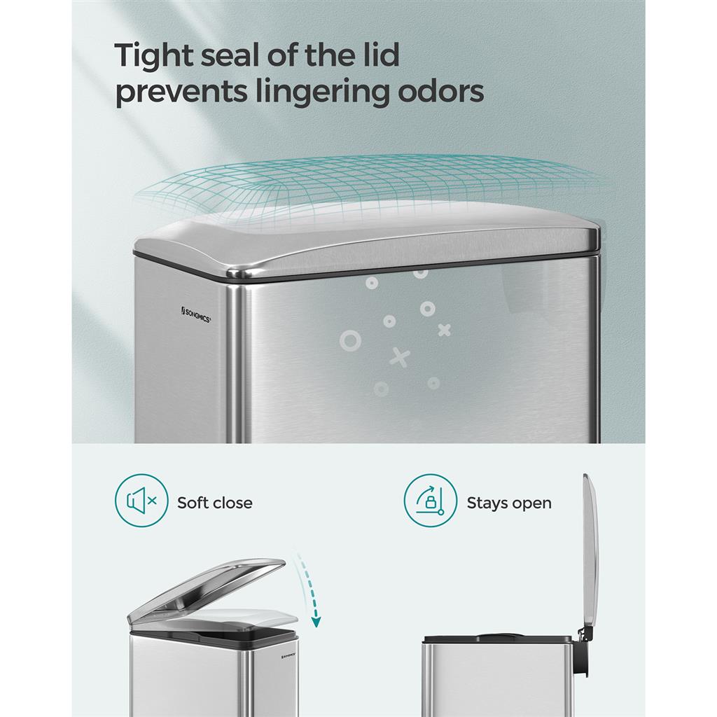 Garbage Can - 13 Gallon - Narrow Design - Soft-Close Lid