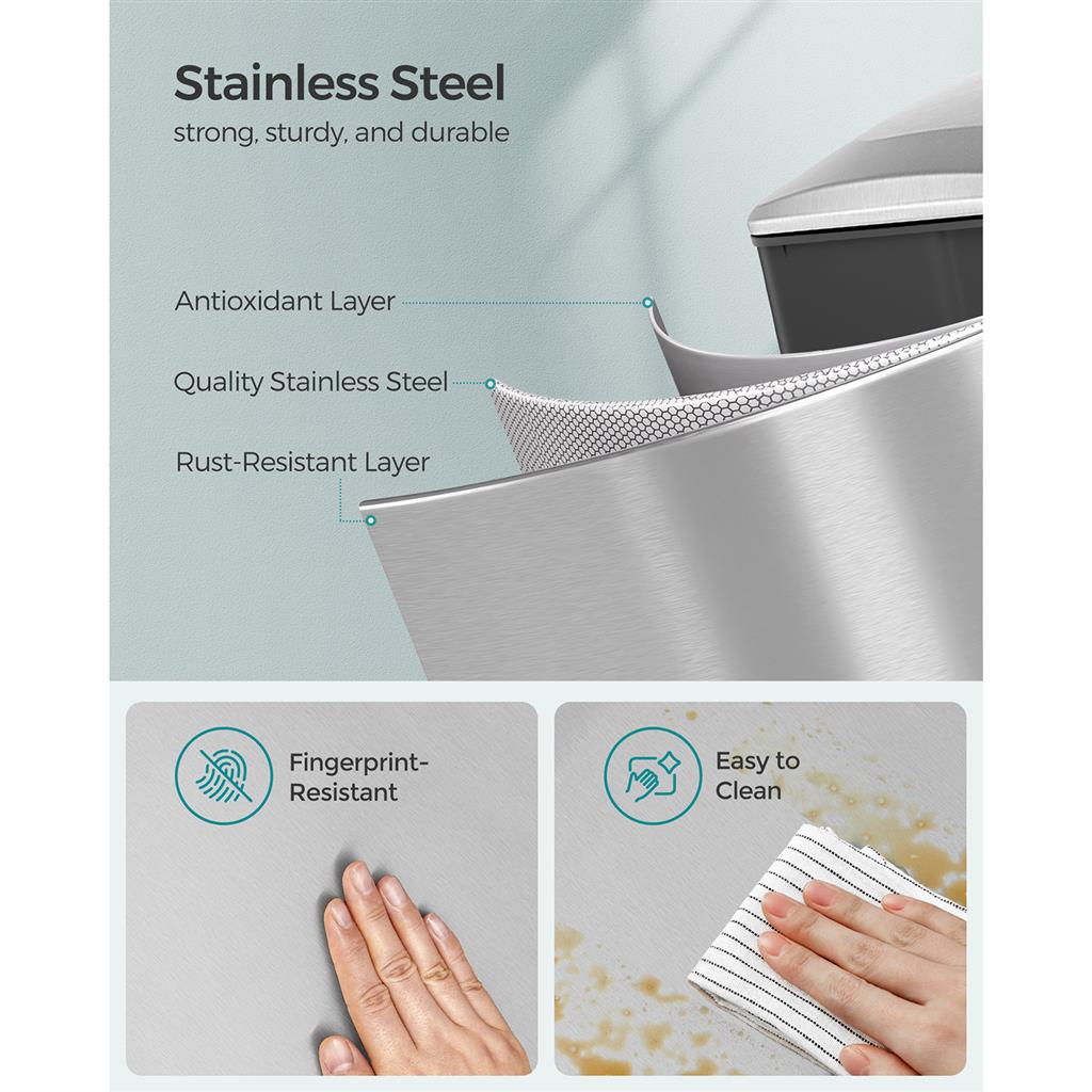 Garbage Can - 13 Gallon - Narrow Design - Soft-Close Lid