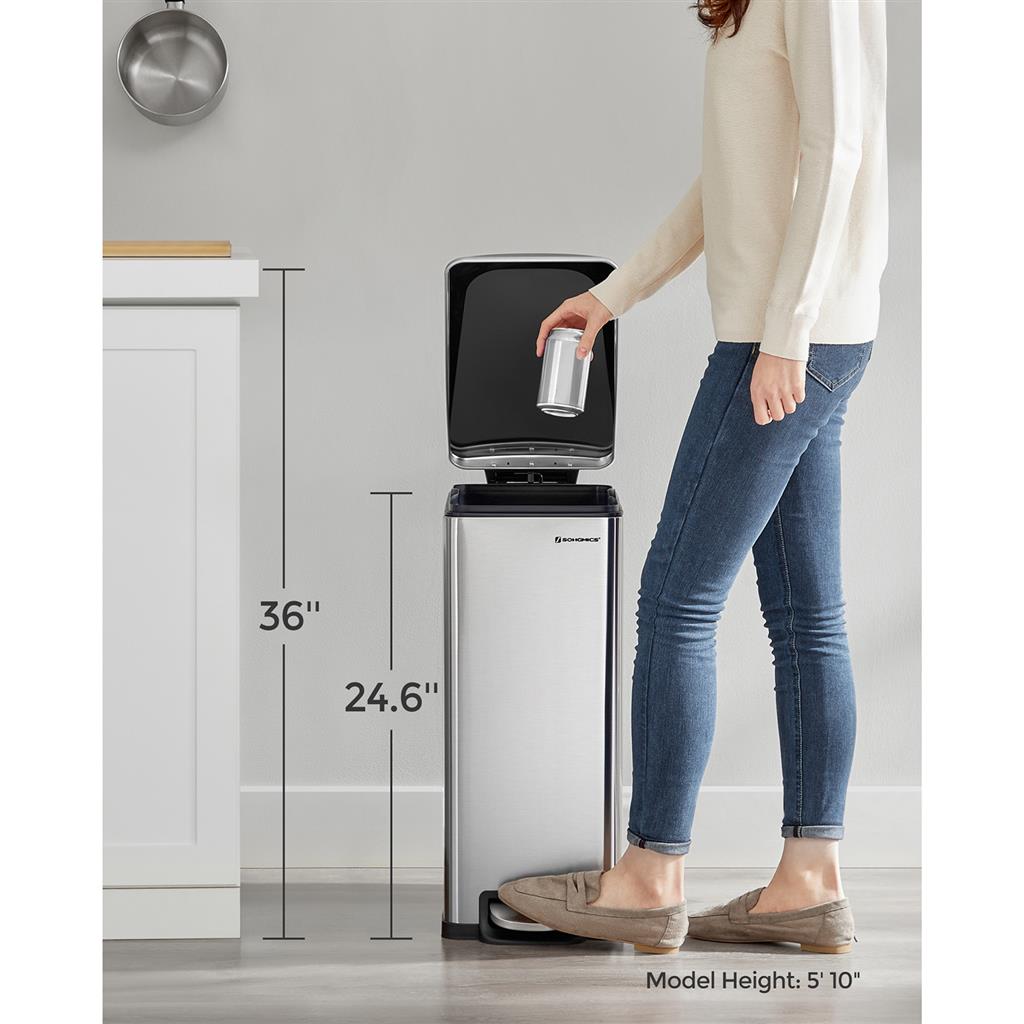 Garbage Can - 13 Gallon - Narrow Design - Soft-Close Lid