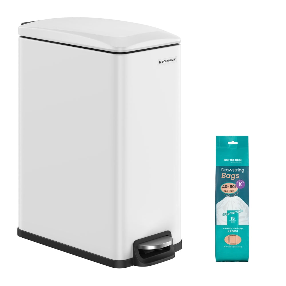 13-Gallon (50 L) Garbage Can for Narrow Spaces with Soft-Close Lid - White