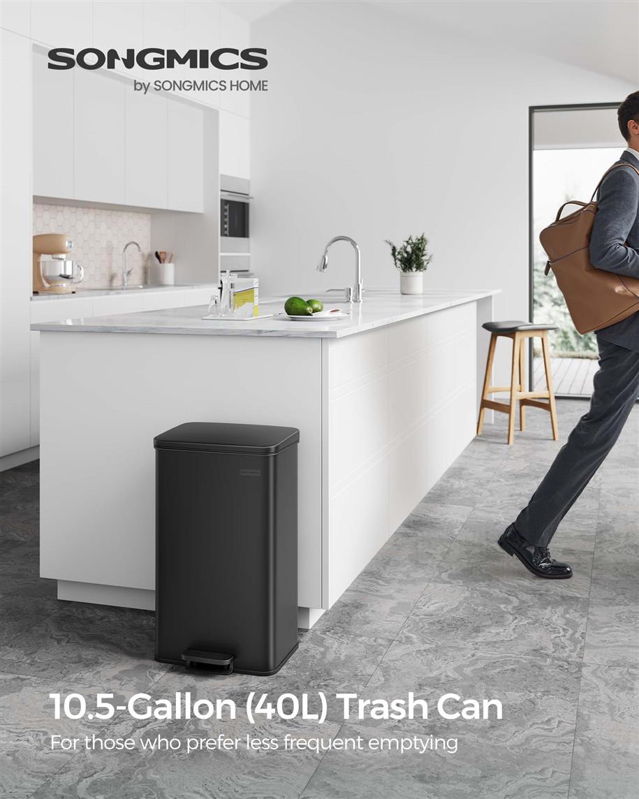 10.5 Gallon Kitchen Trash Can with Lid - Black