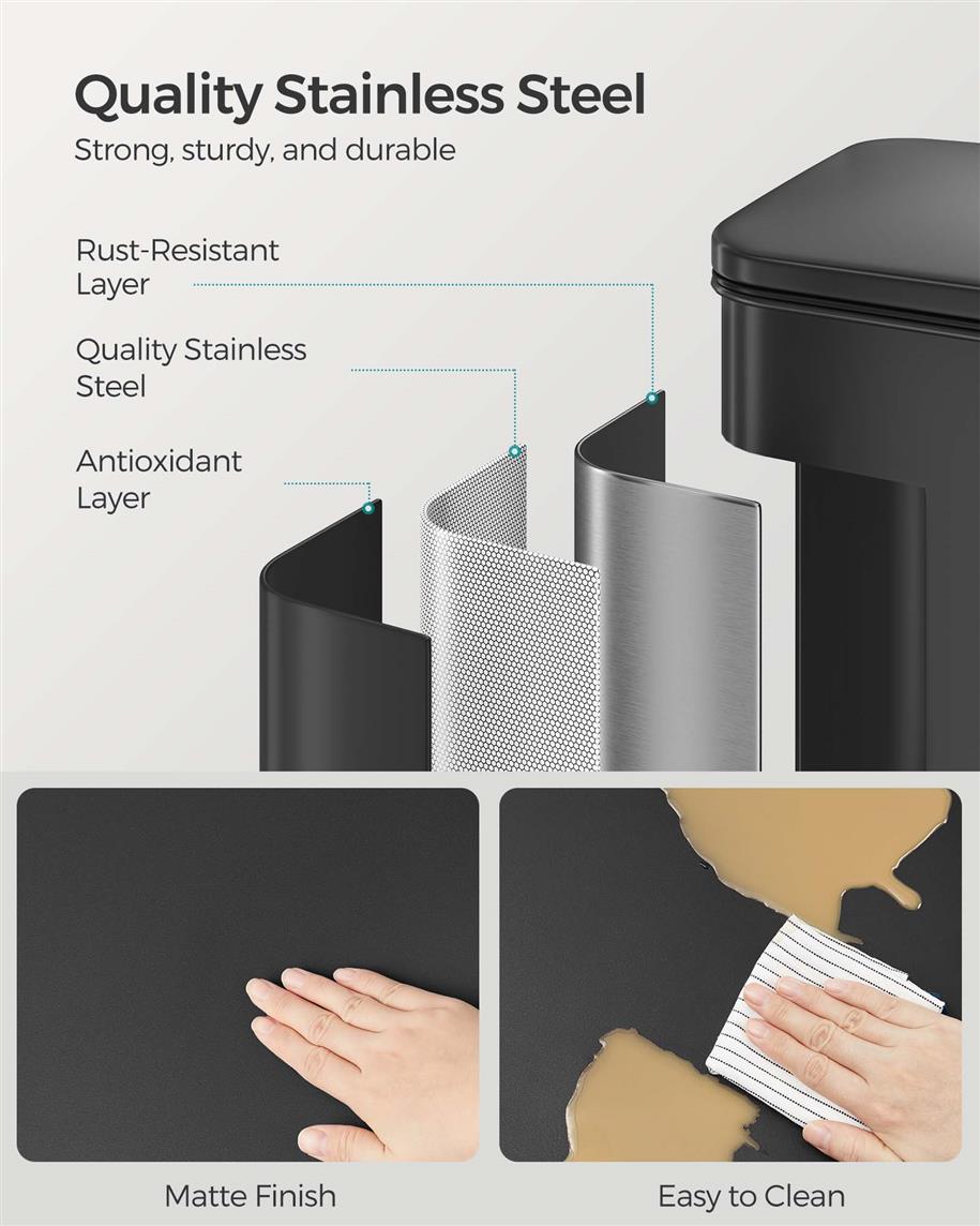 10.5 Gallon Kitchen Trash Can with Lid - Black