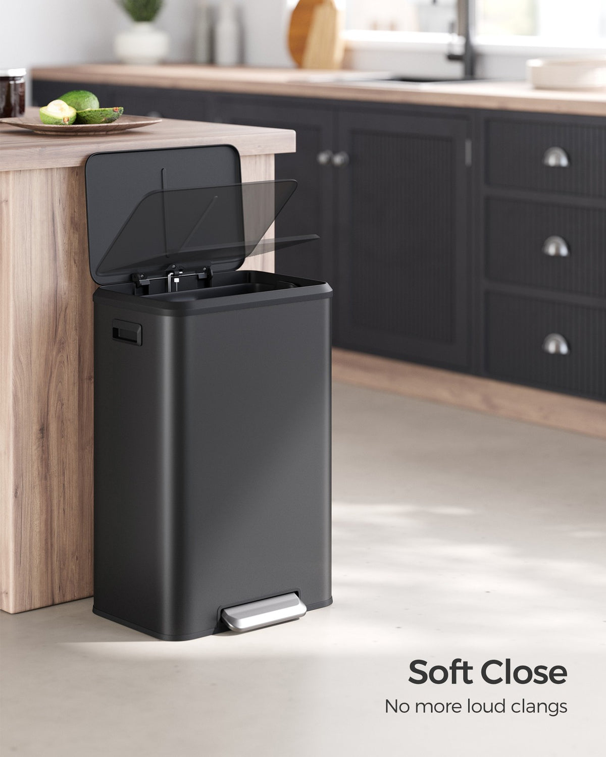 Kitchen Trash Can - 10.5-Gallon - Wide Foot Pedal - Soft-Close Lid