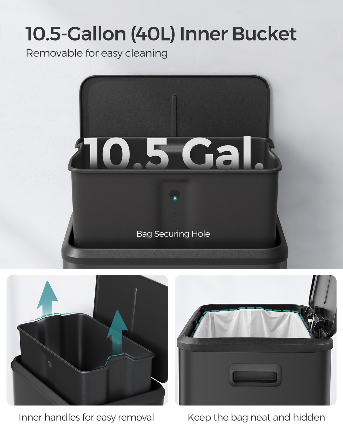 Kitchen Trash Can - 10.5-Gallon - Wide Foot Pedal - Soft-Close Lid