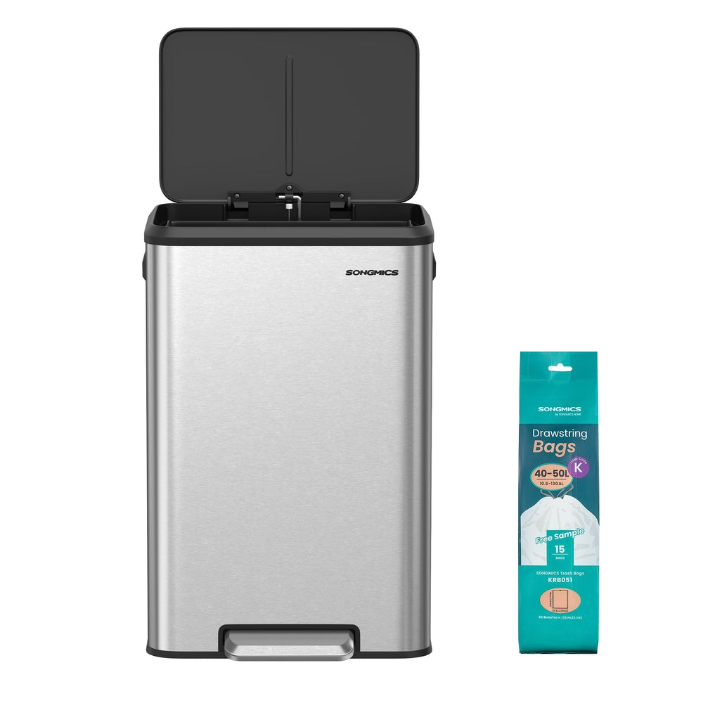 10.5-Gallon (40L) Kitchen Trash Can with Lid and Wide Foot Pedal - Silver