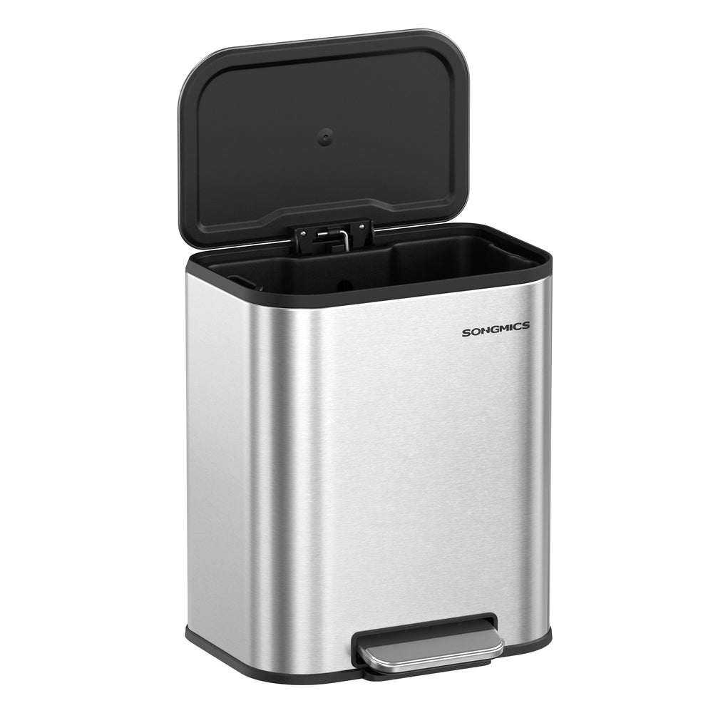 5.2-Gallon (20L) Kitchen Trash Can with Lid - Metallic Silver