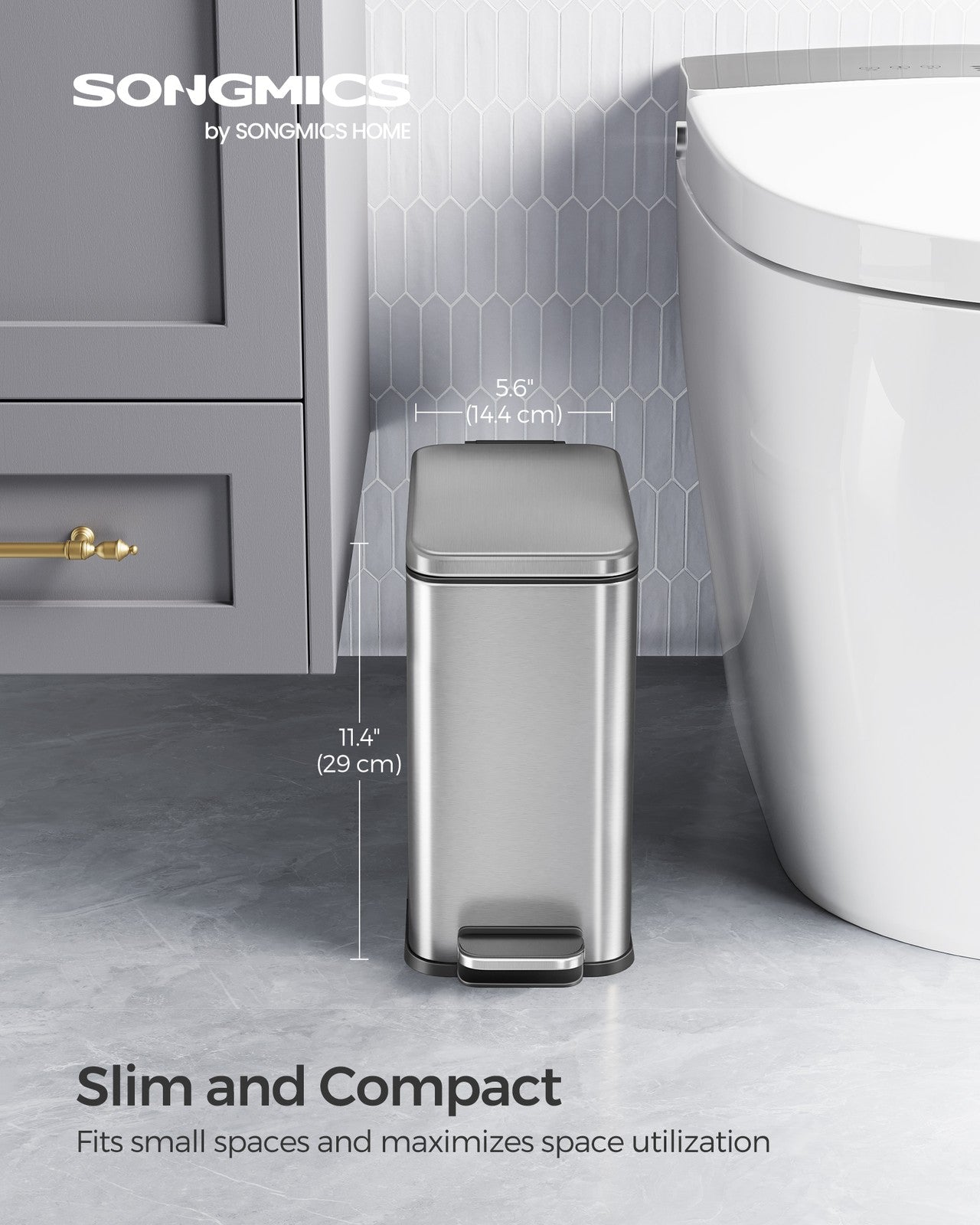 1.3 Gallon Small Trash Bin with Lid - Silver