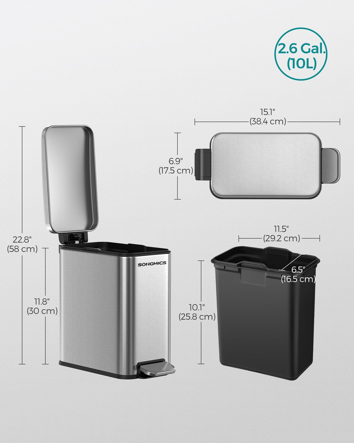 Trash Can - 1.3 Gallon - Stainless Steel - Soft-Close Lid