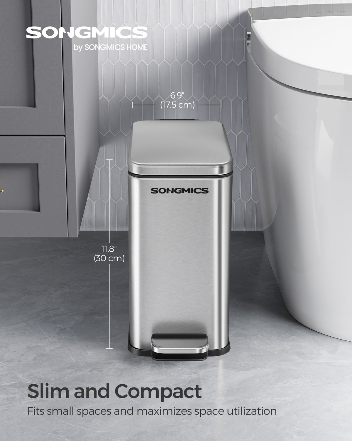Trash Can - 1.3 Gallon - Stainless Steel - Soft-Close Lid