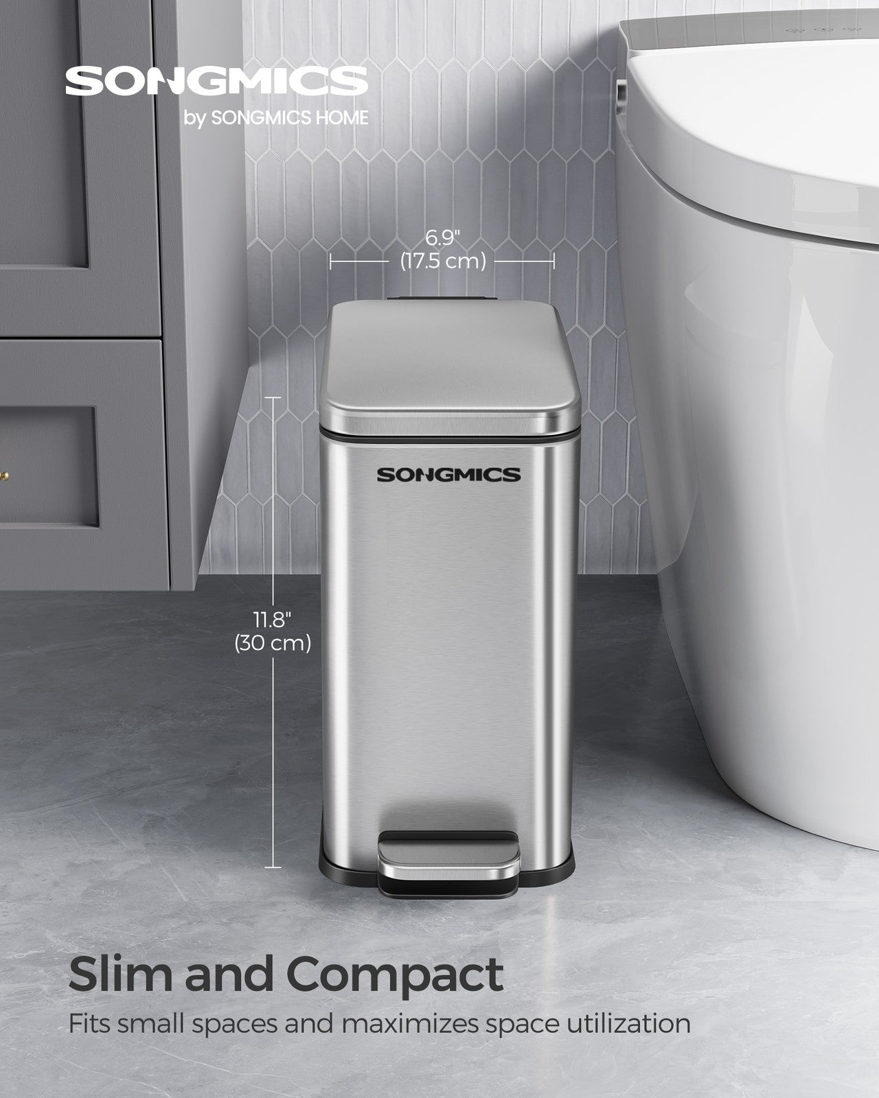 Trash Can - 1.3 Gallon - Stainless Steel - Soft-Close Lid