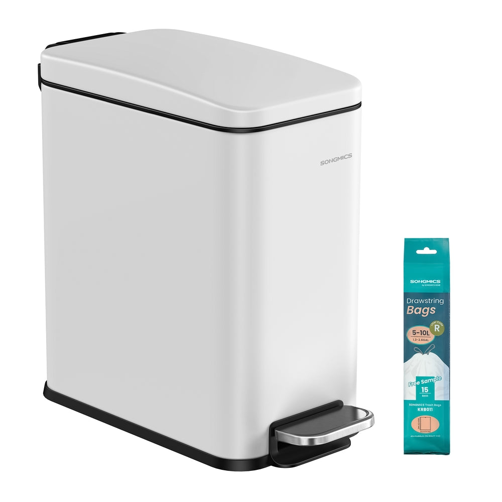 1.3 Gallon Small Trash Bin with Lid - White - 15.1”L x 6.9”W x 11.8”H