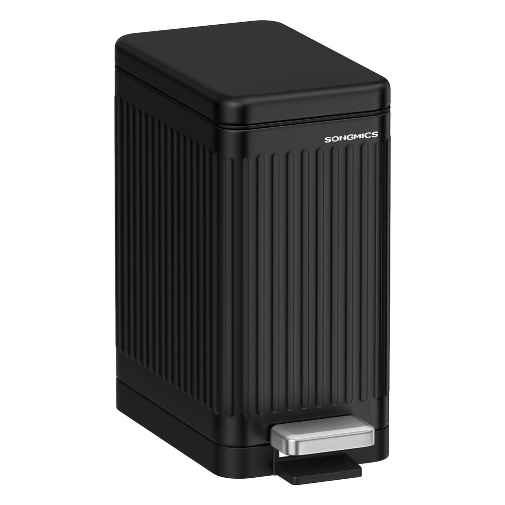 2.6-Gallon Stainless Steel Bathroom Trash Can with Lid Black - Black - 13.2"L x 6.6"W x 13.6"H