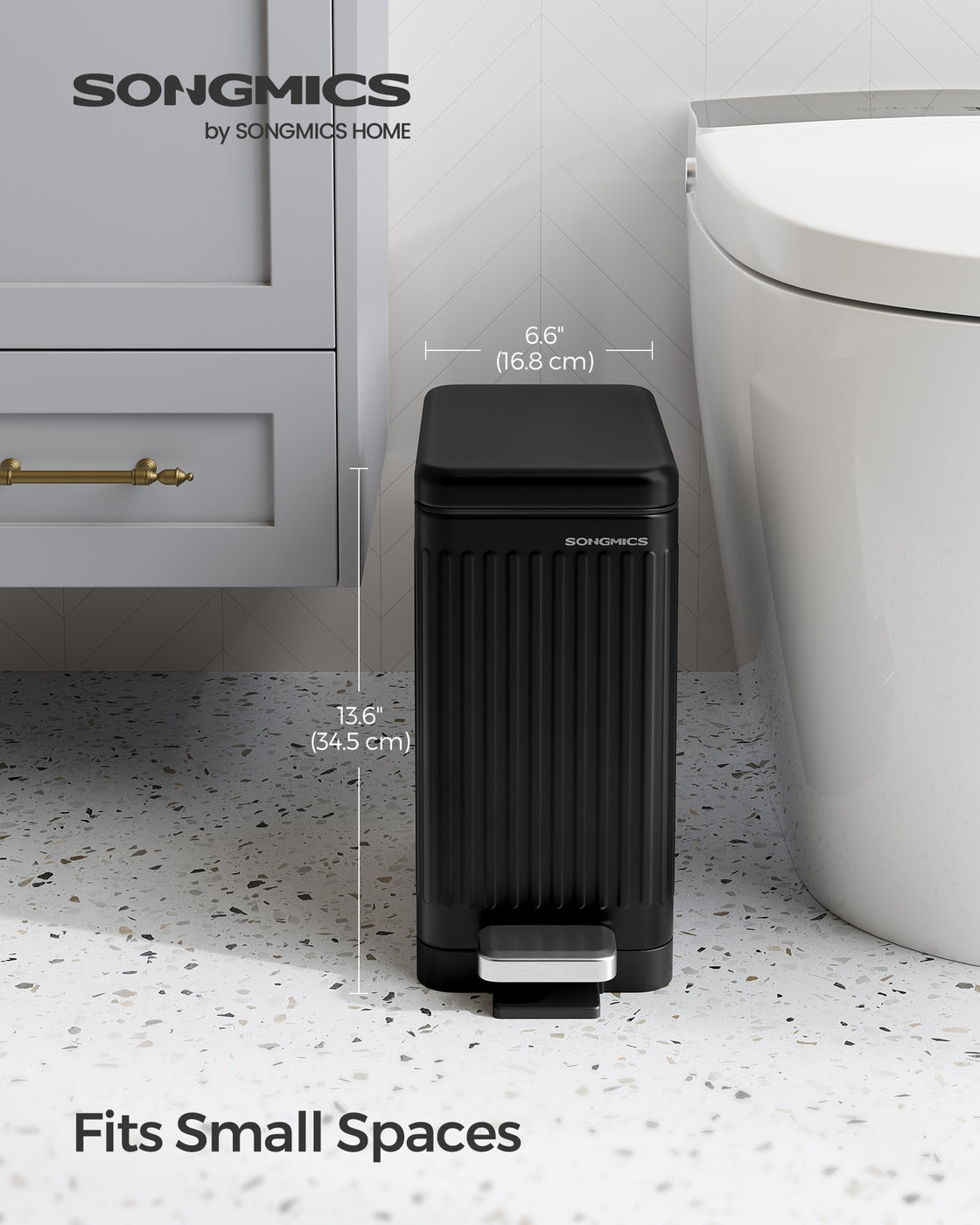 2.6-Gallon Stainless Steel Bathroom Trash Can with Lid Black - Black