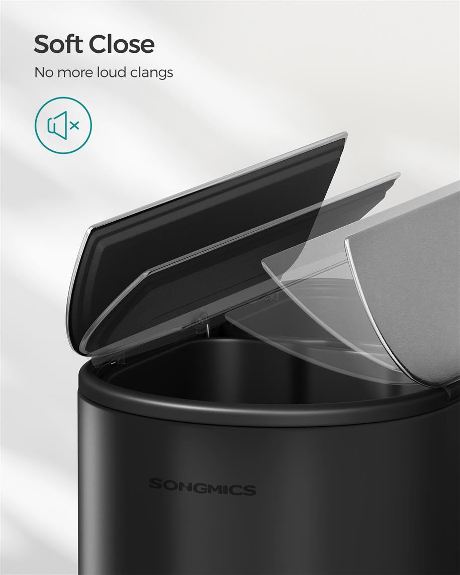 13-Gallon Dual Kitchen Trash Can with Wing Lids - Ink Black, Metallic Silver