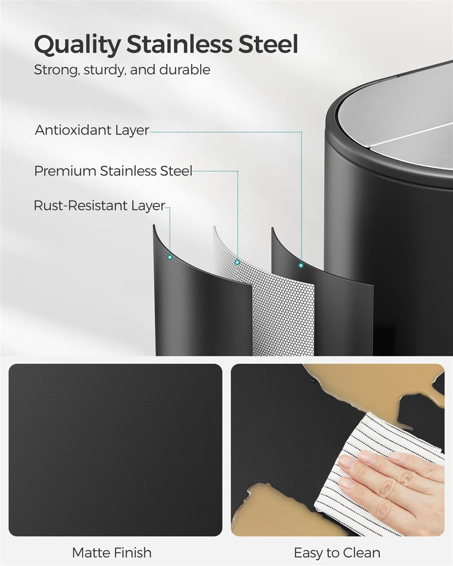 13-Gallon Dual Kitchen Trash Can with Wing Lids - Ink Black, Metallic Silver