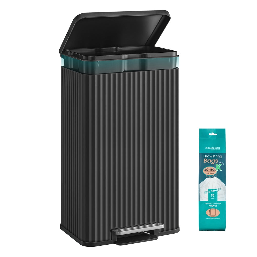 50 L Stainless Steel Garbage Can with Lid and Removable Inner Bucket Ink Black - Ink Black