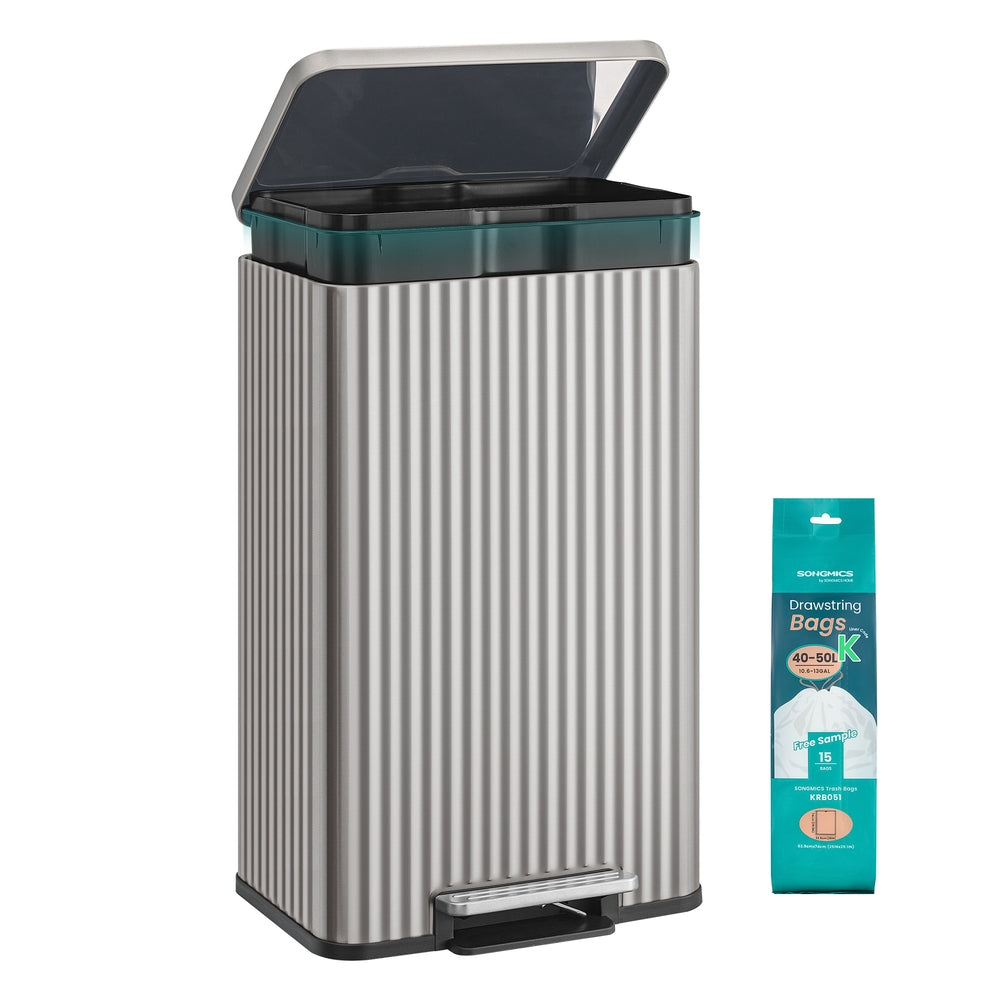 50 L Stainless Steel Garbage Can with Lid and Removable Inner Bucket Ink Black - Metallic Silver