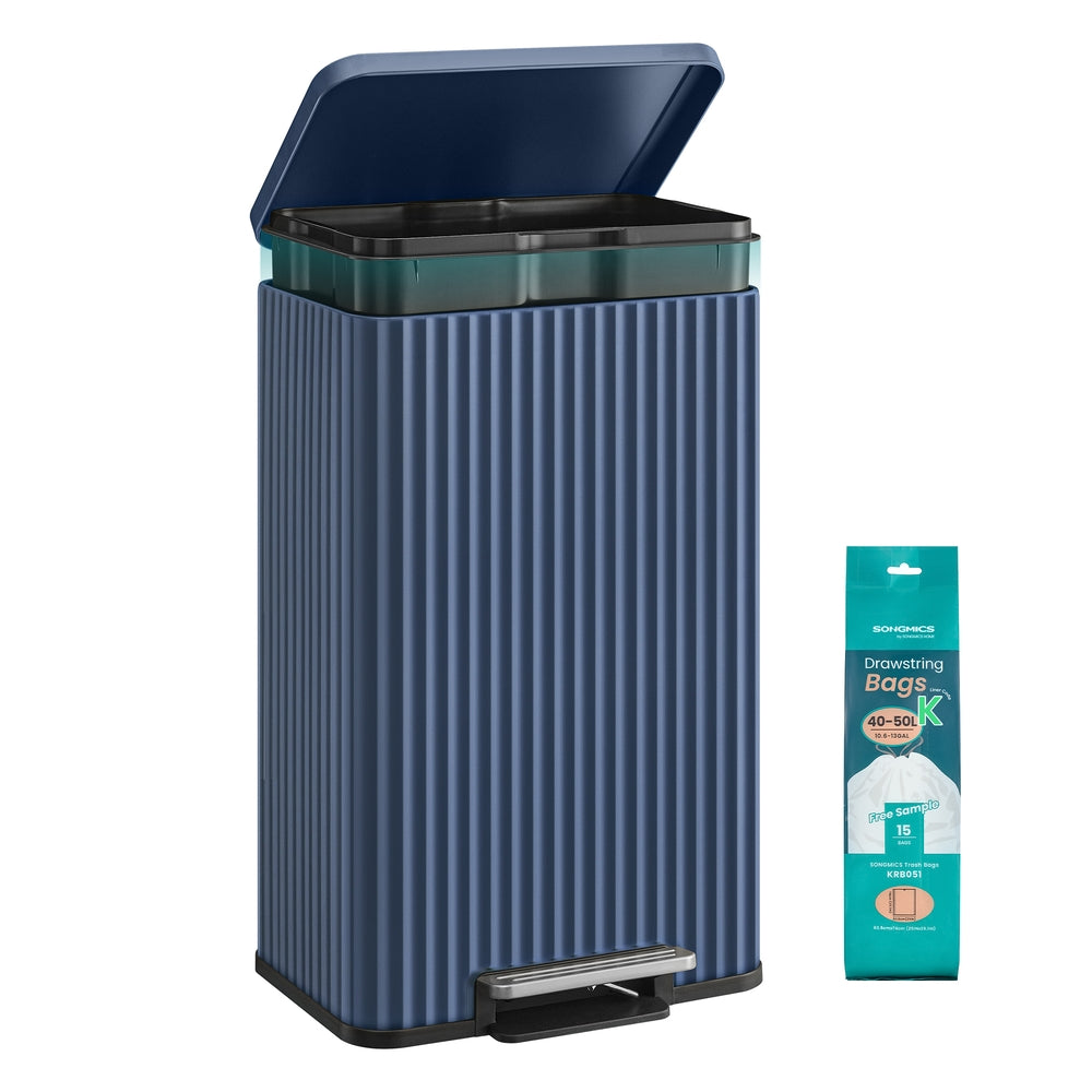 50 L Stainless Steel Garbage Can with Lid and Removable Inner Bucket Ink Black - Midnight Blue