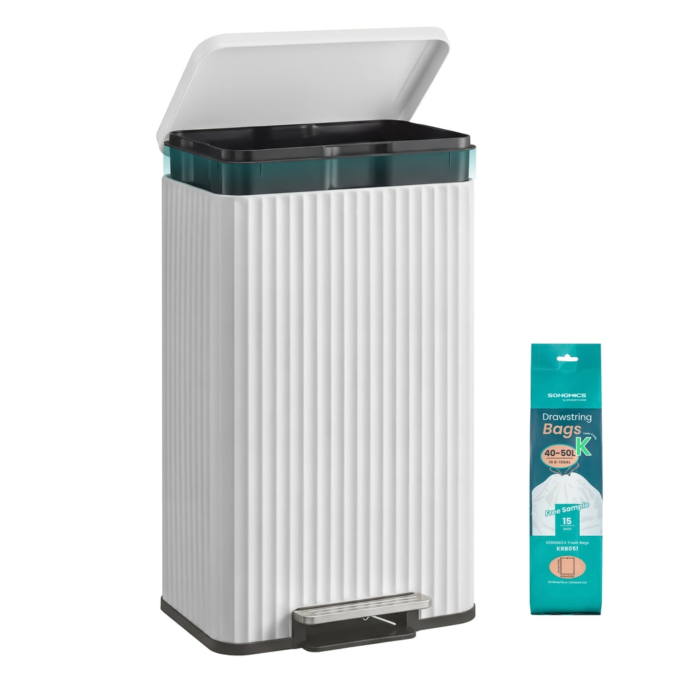 50 L Stainless Steel Garbage Can with Lid and Removable Inner Bucket Ink Black - Cloud White