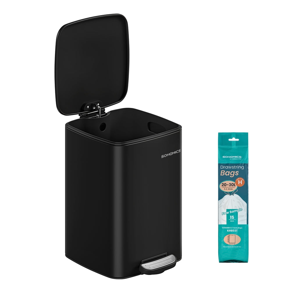 Stainless Trash Can 5.2-Gallon (20 L) with Inner Bucket - Ink Black - 11.2"L x 13.4"W x 15.9"H