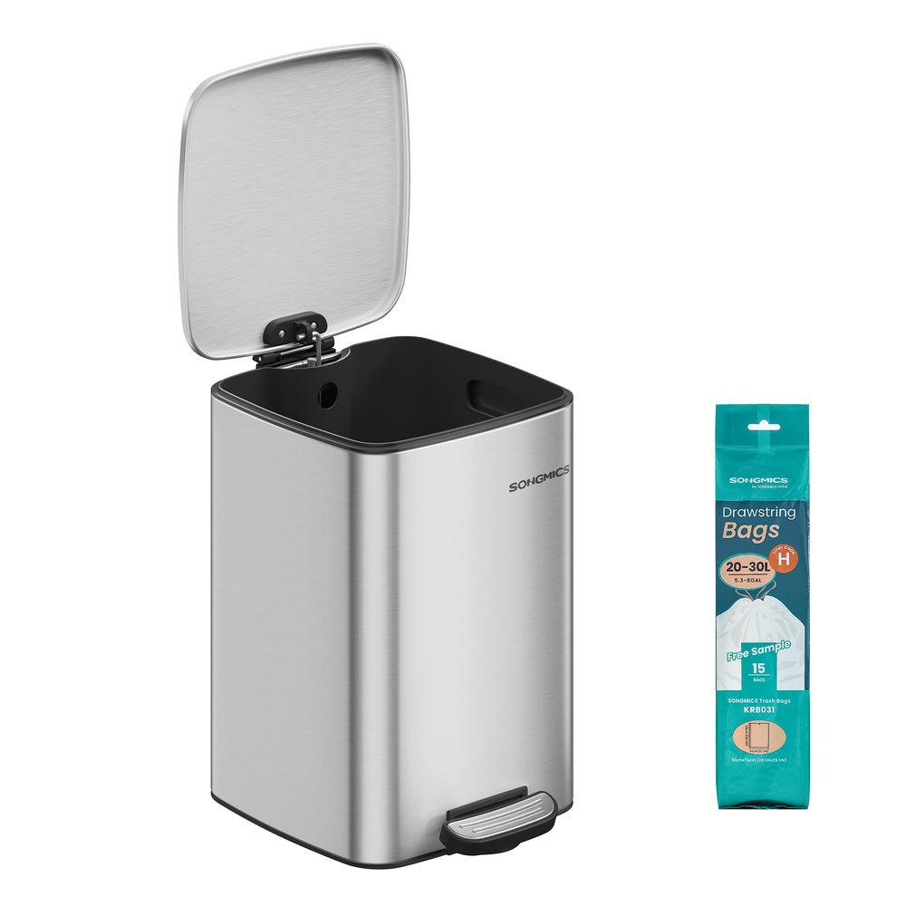 Stainless Trash Can 5.2-Gallon (20 L) with Inner Bucket - Metallic Silver - 11.2"L x 13.4"W x 15.9"H