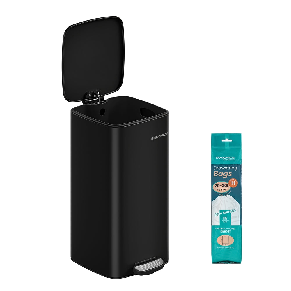 Stainless Trash Can 5.2-Gallon (20 L) with Inner Bucket - Ink Black - 11.2"L x 13.4"W x 21.4"H
