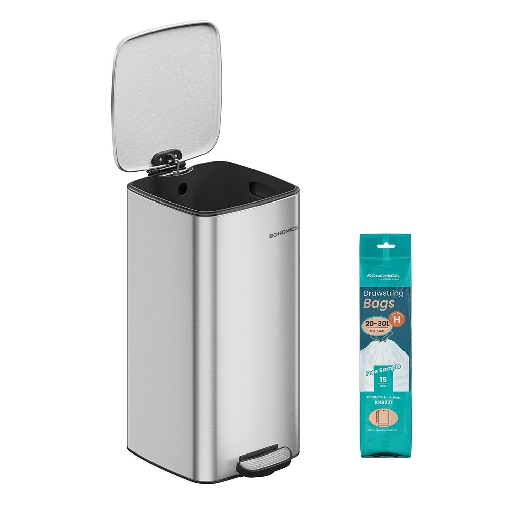 Stainless Trash Can 5.2-Gallon (20 L) with Inner Bucket - Metallic Silver - 11.2"L x 13.4"W x 21.4"H