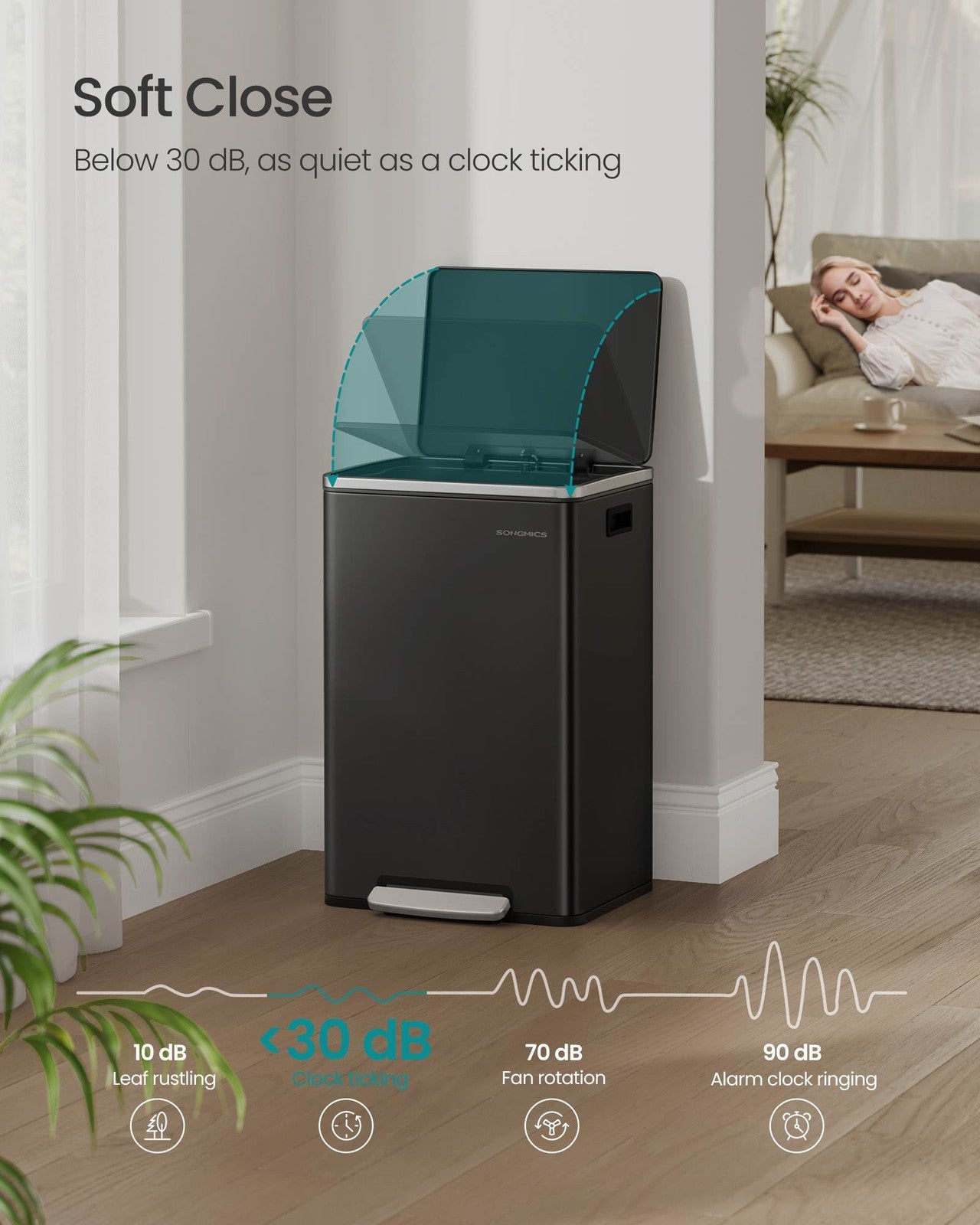 13-Gallon Trash Can with Soft-Close Lid - Ink Black