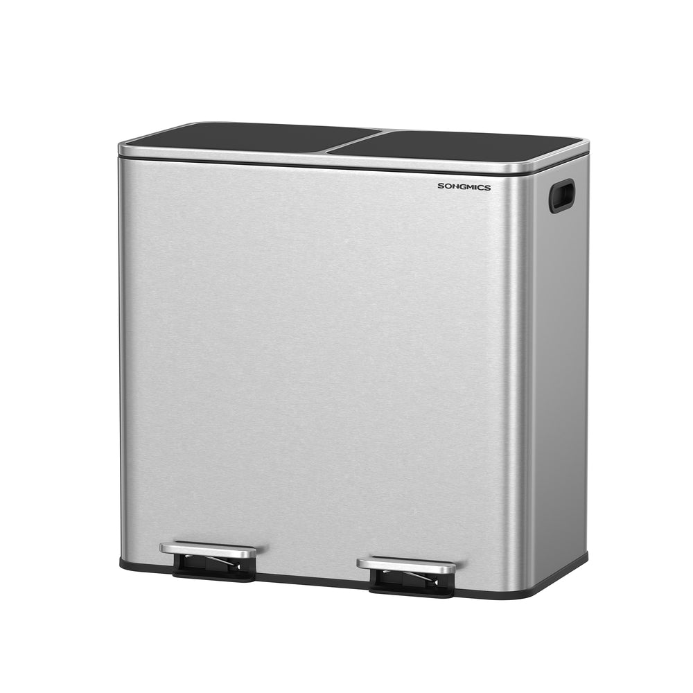 2 x 10.6 Gallon (2 x 40 L) Trash Can for Kitchen - Silver, Black