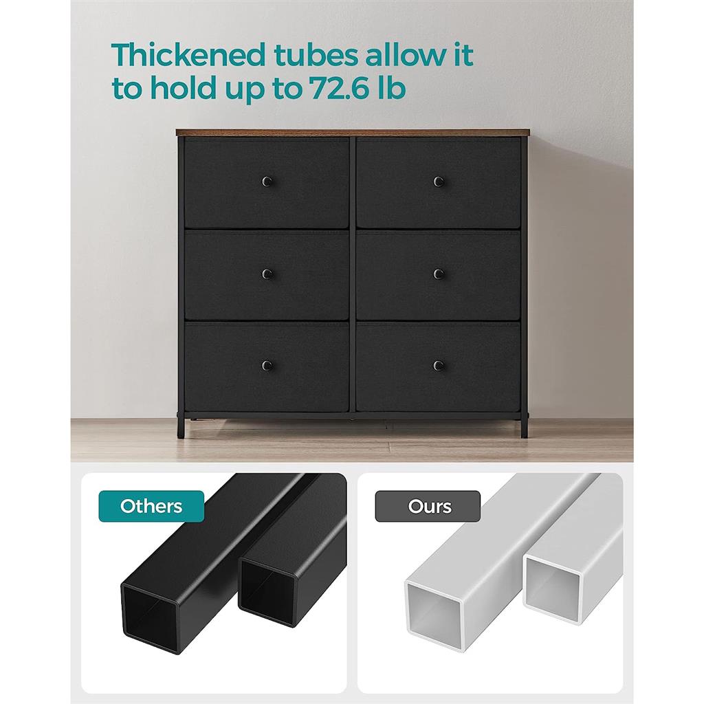 6 Drawer Chest with Metal Frame - Black, Rustic Brown