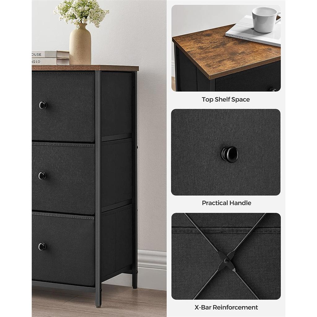 6 Drawer Chest with Metal Frame - Black, Rustic Brown