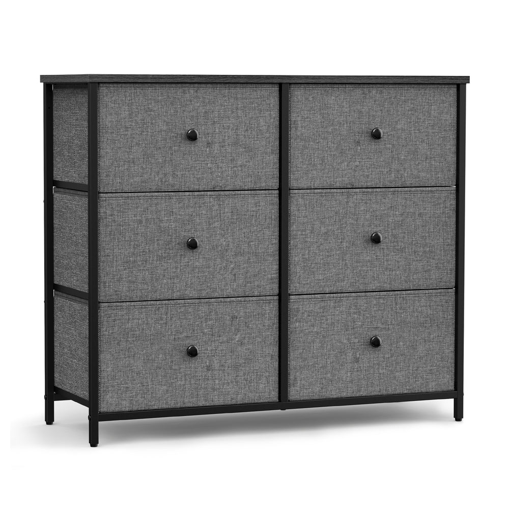 6 Drawer Chest with Metal Frame - Gray, Black with Wood Grain
