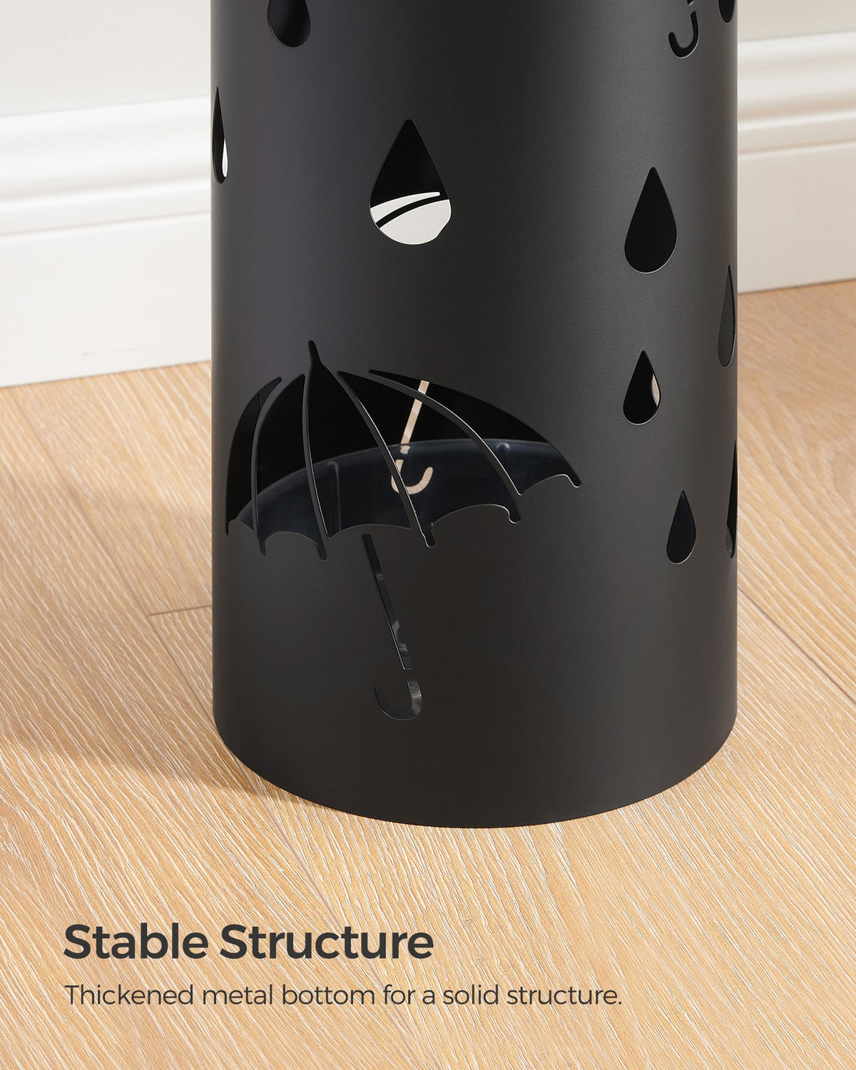 Metal Umbrella Holder with Water Tray and 4 Hooks - Black
