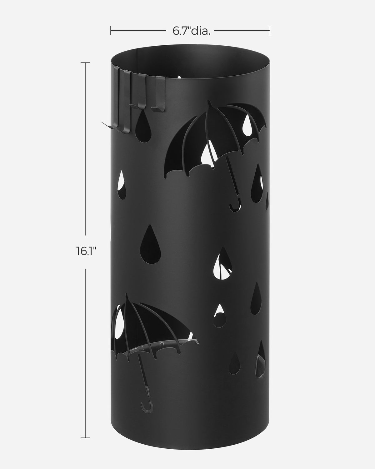 Metal Umbrella Holder with Water Tray and 4 Hooks - Black
